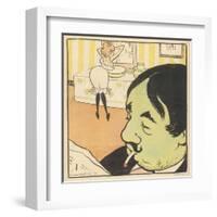 A Prostitute Arranges Herself at the Mirror, While Her Bored Pimp Reads the Newspaper-null-Framed Art Print