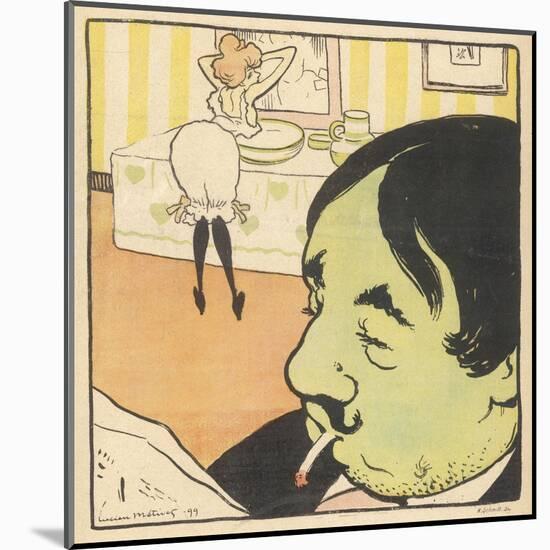 A Prostitute Arranges Herself at the Mirror, While Her Bored Pimp Reads the Newspaper-null-Mounted Art Print