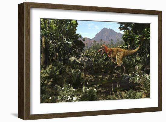 A Protofeathered Lythronax Comes Upon a Pair of Diabloceratops-null-Framed Art Print