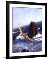 A Pteranodon Soars Above the Ocean and Rocks-null-Framed Art Print