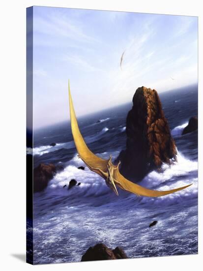 A Pteranodon Soars Above the Ocean and Rocks-null-Stretched Canvas