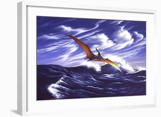 A Pteranodon Soars Just Above the Waves-null-Framed Art Print