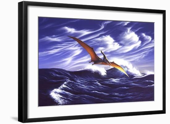 A Pteranodon Soars Just Above the Waves-null-Framed Art Print