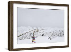 A puja adorned with prayer flags on Khumbu glacier, Everest Base Camp, Khumbu, Nepal, Himalayas-Alex Treadway-Framed Photographic Print