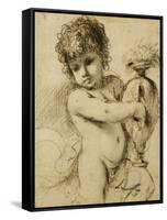 A Putto with a Vase-Guercino (Giovanni Francesco Barbieri)-Framed Stretched Canvas