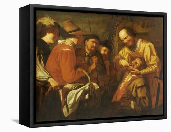 A Quack Dentist Extracting a Tooth, While a Group of Onlookers Watch Nearby-Gerrit Van Honthorst-Framed Stretched Canvas