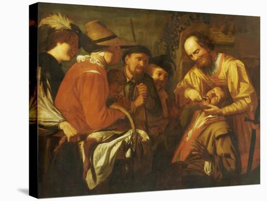 A Quack Dentist Extracting a Tooth, While a Group of Onlookers Watch Nearby-Gerrit Van Honthorst-Stretched Canvas