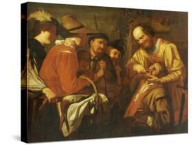 A Quack Dentist Extracting a Tooth, While a Group of Onlookers Watch Nearby-Gerrit Van Honthorst-Stretched Canvas