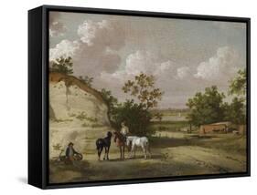 A Quarry Scene with Figures-Julius Caesar Ibbetson-Framed Stretched Canvas