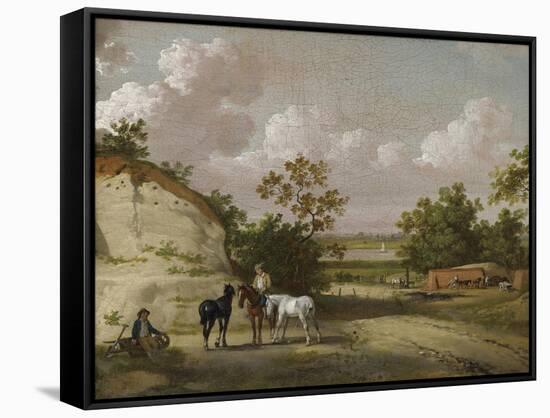 A Quarry Scene with Figures-Julius Caesar Ibbetson-Framed Stretched Canvas