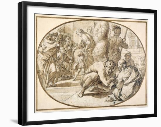 A Queen Distributing Alms to a Crippled Beggar in the Temple at Jerusalem, Early 17th Century-null-Framed Giclee Print