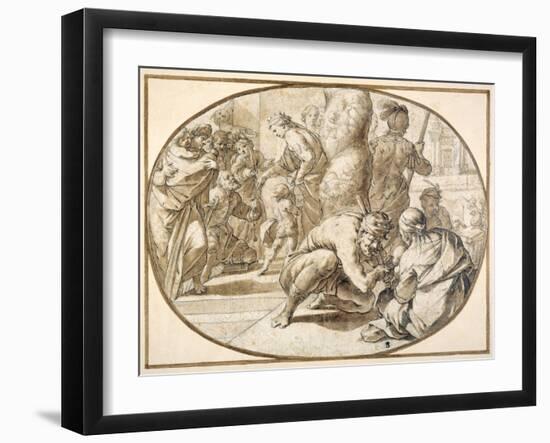 A Queen Distributing Alms to a Crippled Beggar in the Temple at Jerusalem, Early 17th Century-null-Framed Giclee Print