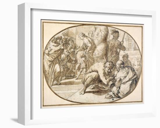 A Queen Distributing Alms to a Crippled Beggar in the Temple at Jerusalem, Early 17th Century-null-Framed Giclee Print