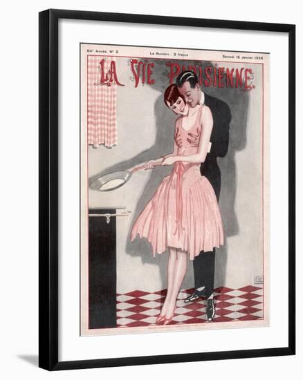 A Quick Hug in the Kitchen-null-Framed Art Print