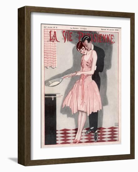 A Quick Hug in the Kitchen-null-Framed Art Print