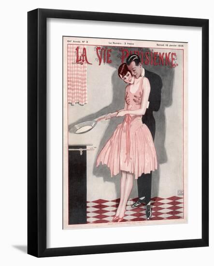 A Quick Hug in the Kitchen-null-Framed Art Print