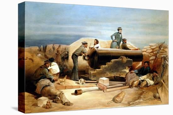 A Quiet Day in the Diamond Battery - Portrait of a Lancaster 68-Pounder, Crimean War 1855-1856-William Simpson-Stretched Canvas