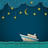 Paper Cruise Liner at Night. Creative Vector Eps 10-A-R-T-Framed Stretched Canvas