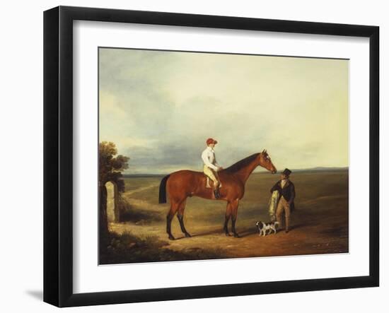 A Racehorse with a Jockey Up, with a Trainer and a Spaniel by a Gate-George Fenn (Attr to)-Framed Giclee Print