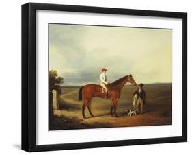 A Racehorse with a Jockey Up, with a Trainer and a Spaniel by a Gate-George Fenn (Attr to)-Framed Giclee Print