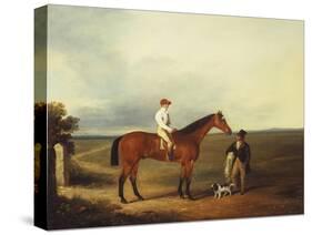 A Racehorse with a Jockey Up, with a Trainer and a Spaniel by a Gate-George Fenn (Attr to)-Stretched Canvas