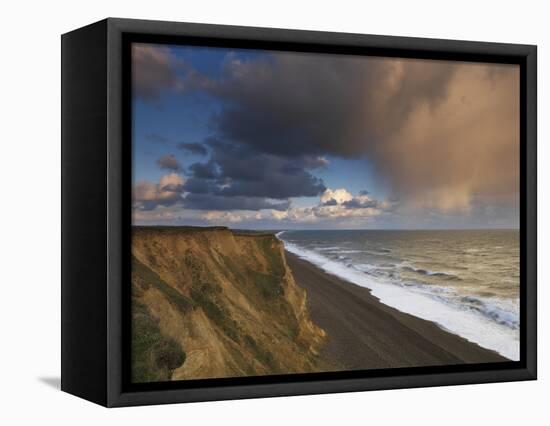 A Rain Cloud Approaches the Cliffs at Weybourne, Norfolk, England-Jon Gibbs-Framed Stretched Canvas