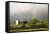 A Rainbow over St. David's Church in the Tiny Welsh Hamlet of Llanddewir Cwm, Powys, Wales-Graham Lawrence-Framed Stretched Canvas