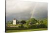 A Rainbow over St. David's Church in the Tiny Welsh Hamlet of Llanddewir Cwm, Powys, Wales-Graham Lawrence-Stretched Canvas