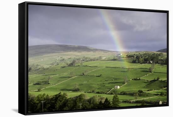 A Rainbow over the Countryside of Swaledale, Yorkshire Dales, Yorkshire, United Kingdom-John Woodworth-Framed Stretched Canvas