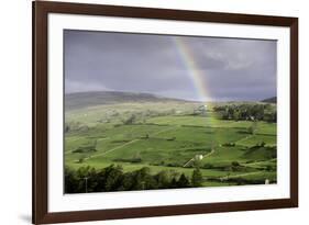A Rainbow over the Countryside of Swaledale, Yorkshire Dales, Yorkshire, United Kingdom-John Woodworth-Framed Photographic Print