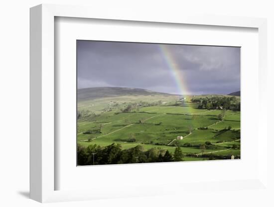 A Rainbow over the Countryside of Swaledale, Yorkshire Dales, Yorkshire, United Kingdom-John Woodworth-Framed Photographic Print
