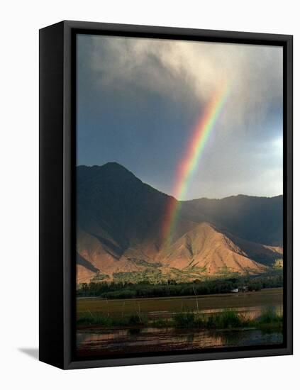 A Rainbow Reaches for the Banks of Kashmir's Dal Lake-null-Framed Stretched Canvas