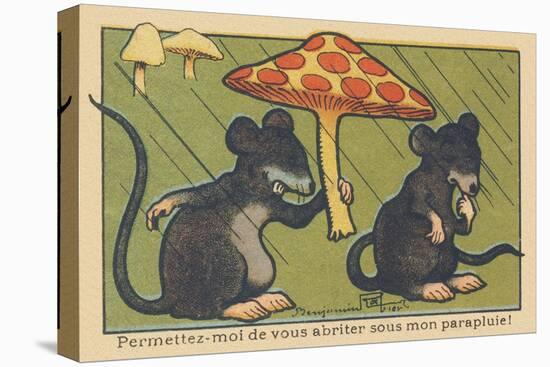 A Rat Asks a Spleen to Shelter it under a Mushroom. “Let Me Shelter You under My Umbrella!” , 1936-Benjamin Rabier-Stretched Canvas