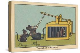 A Rat Tries to Lift the Trap Door to save a Prisoner.” Escape Attempt” ,1936 (Illustration)-Benjamin Rabier-Stretched Canvas