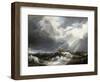 A Ray of Sunshine over a Stormy Sea, with a Dutch Ship Trying to Escape the Gusts of Wind. Oil on W-Bonaventura Peeters-Framed Giclee Print