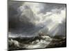 A Ray of Sunshine over a Stormy Sea, with a Dutch Ship Trying to Escape the Gusts of Wind. Oil on W-Bonaventura Peeters-Mounted Giclee Print