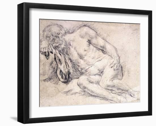 A Reclining Bearded Man Sleeping on His Arm-Paris Bordone-Framed Giclee Print