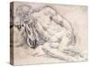 A Reclining Bearded Man Sleeping on His Arm-Paris Bordone-Stretched Canvas