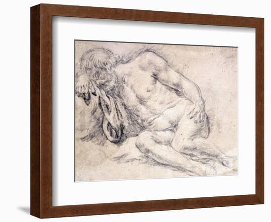 A Reclining Bearded Man Sleeping on His Arm-Paris Bordone-Framed Giclee Print