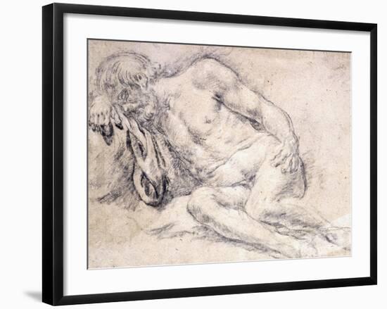 A Reclining Bearded Man Sleeping on His Arm-Paris Bordone-Framed Giclee Print