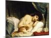 A Reclining Beauty with Her Cat-Fritz Zuber-Buhler-Mounted Giclee Print