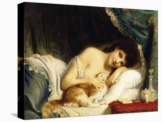 A Reclining Beauty with Her Cat-Fritz Zuber-Buhler-Stretched Canvas
