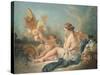 A Reclining Nymph Playing the Flute with Putti, Perhaps the Muse Euterpe, 1752-Francois Boucher-Stretched Canvas