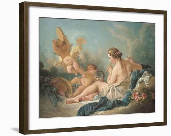 A Reclining Nymph Playing the Flute with Putti, Perhaps the Muse Euterpe, 1752-Francois Boucher-Framed Giclee Print