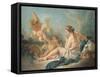 A Reclining Nymph Playing the Flute with Putti, Perhaps the Muse Euterpe, 1752-Francois Boucher-Framed Stretched Canvas
