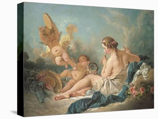 A Reclining Nymph Playing the Flute with Putti, Perhaps the Muse Euterpe, 1752-Francois Boucher-Stretched Canvas
