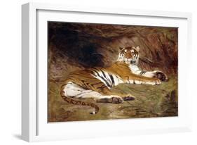 A Reclining Tiger, 1904 (Oil on Canvas)-Gustave Surand-Framed Giclee Print