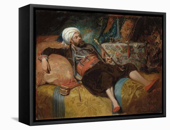 A Reclining Turk Smoking a Hookah, 1844-Henri Baron-Framed Stretched Canvas