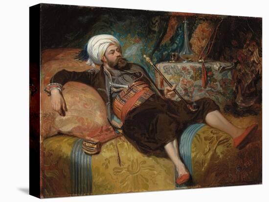 A Reclining Turk Smoking a Hookah, 1844-Henri Baron-Stretched Canvas