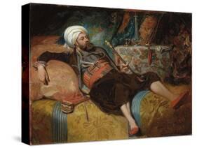 A Reclining Turk Smoking a Hookah, 1844-Henri Baron-Stretched Canvas